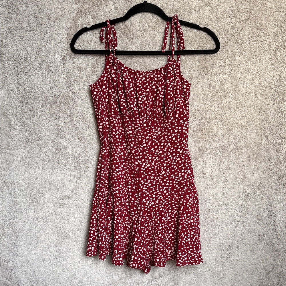 Red and White Floral Mini Dress Romper